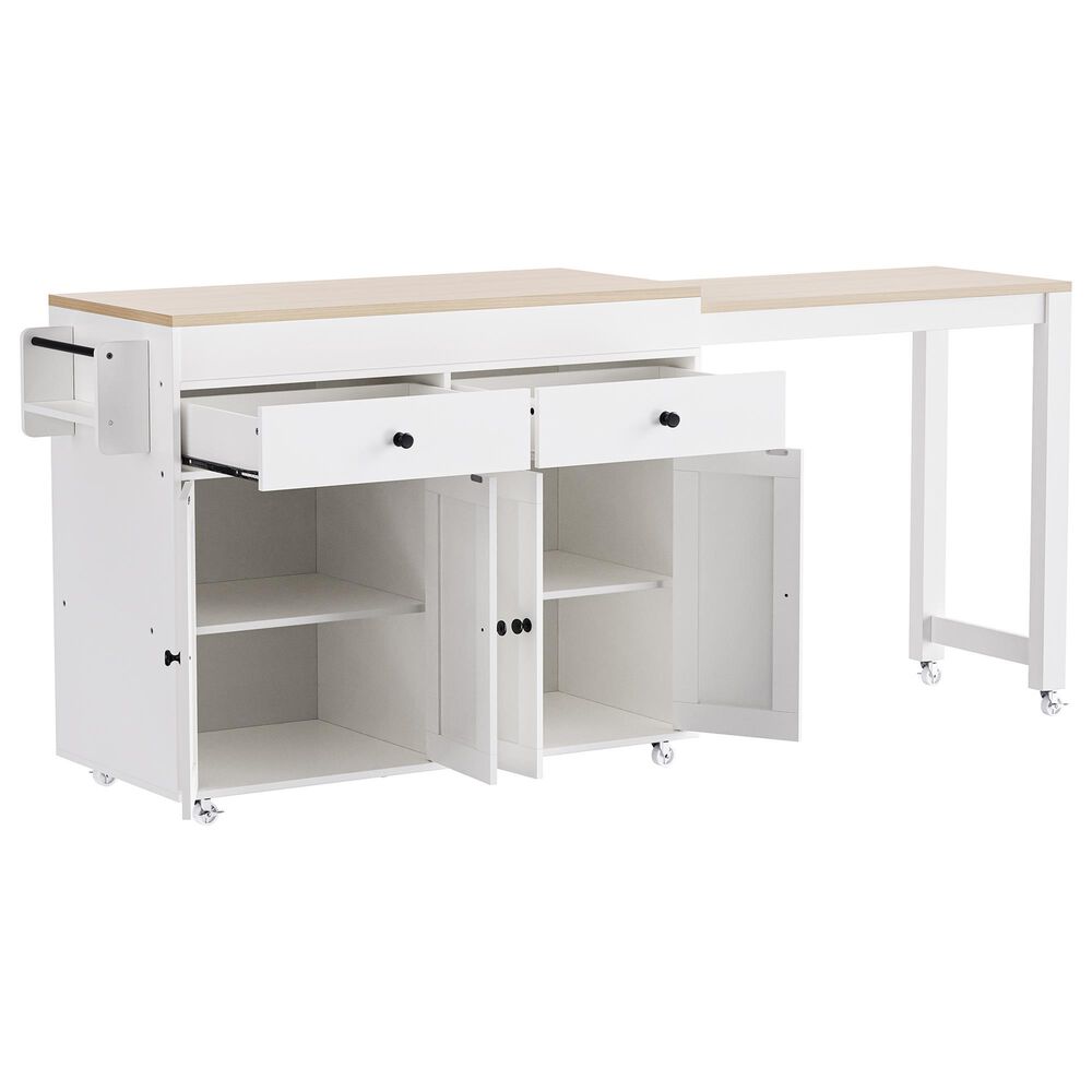 HOMLUX 75" Kitchen Island with Extendable Dining Table in White, , large