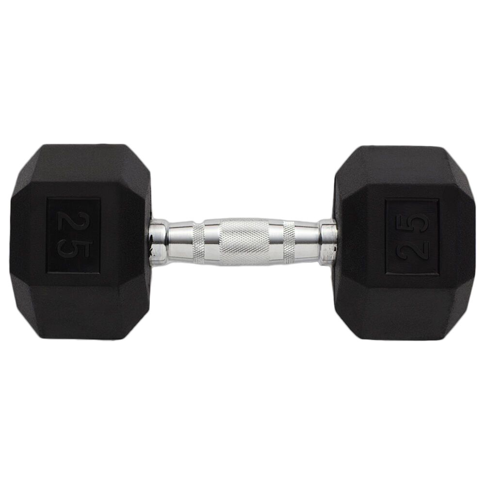 Weider 25 lb. Rubber Hex Dumbbell in Black and Chrome, , large
