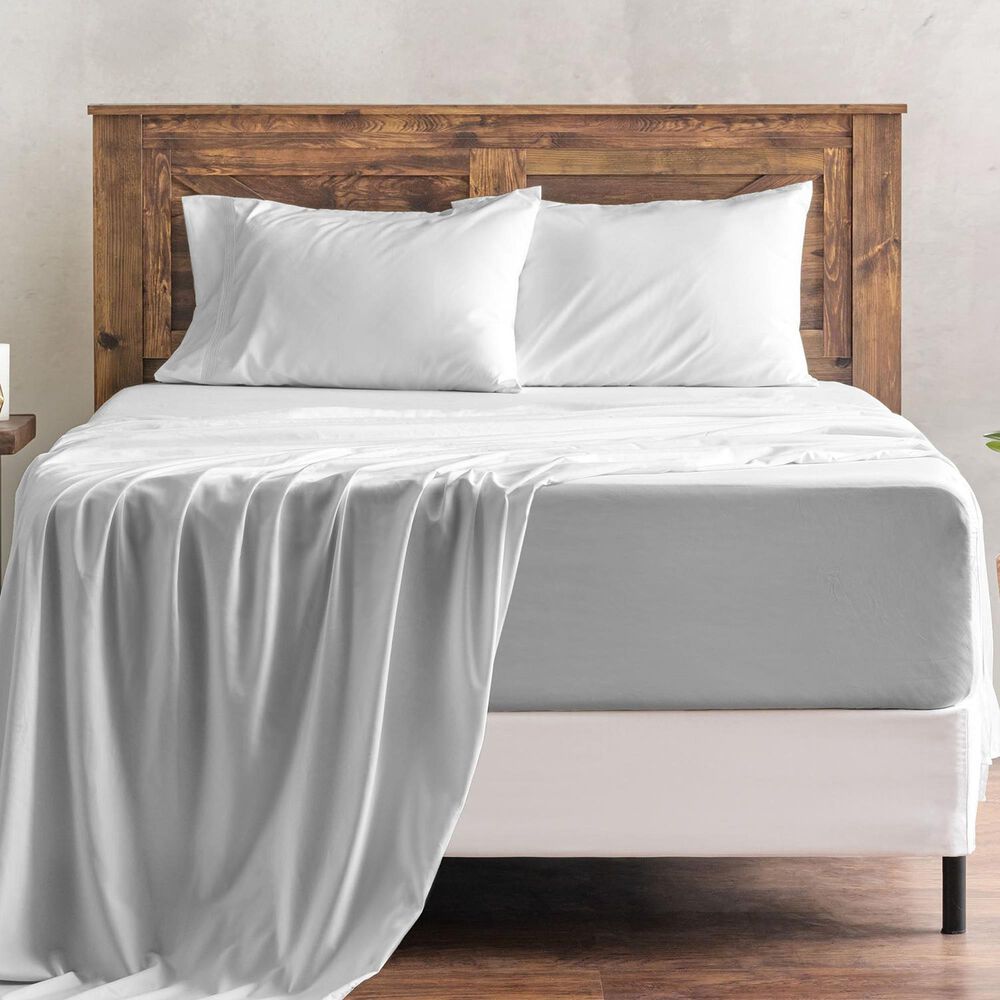 4-Piece Queen Solid Embroidered Sheet Set in Silver, , large
