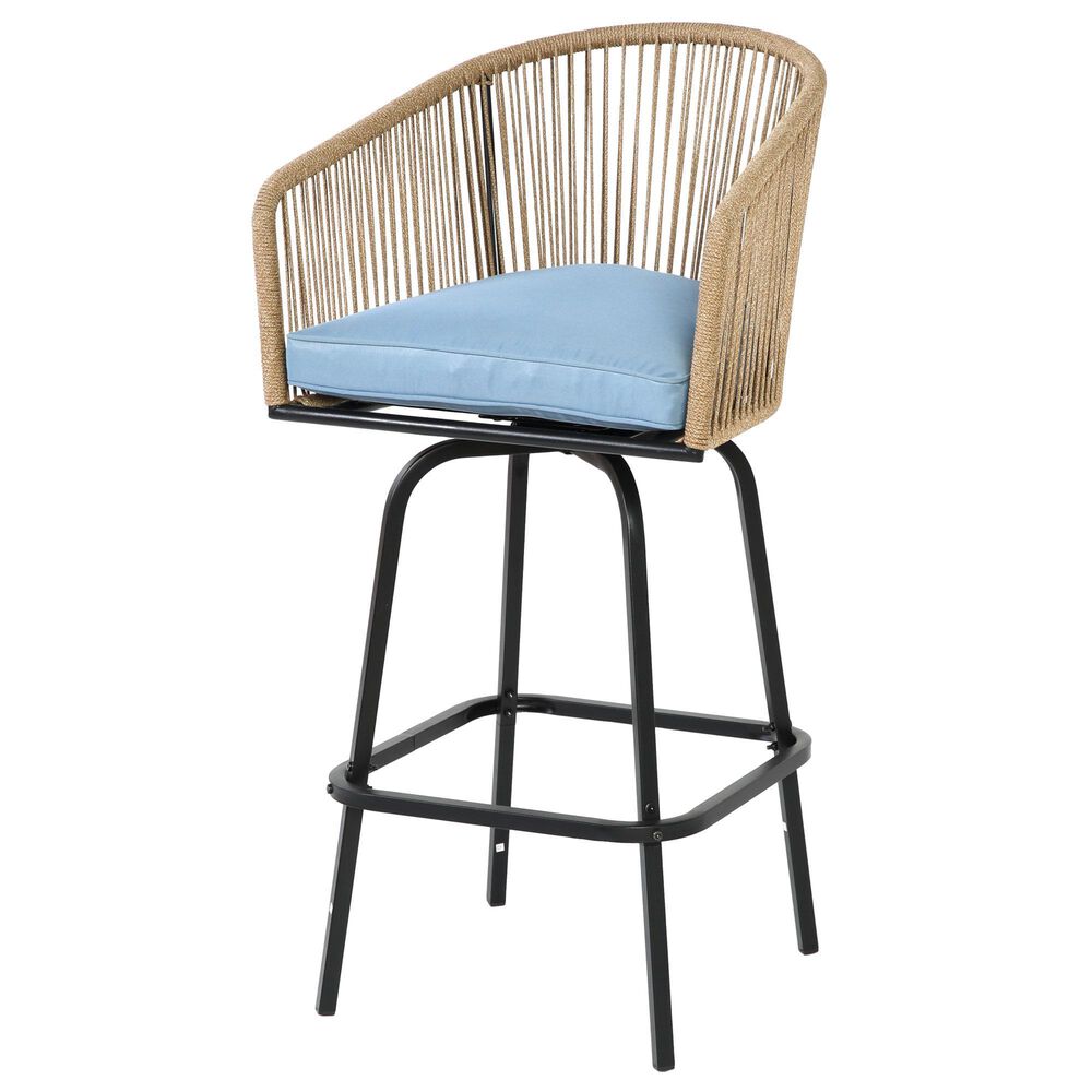Hearth and Haven 3-Piece Outdoor Patio Bar Set with Blue Cushion in Black, , large