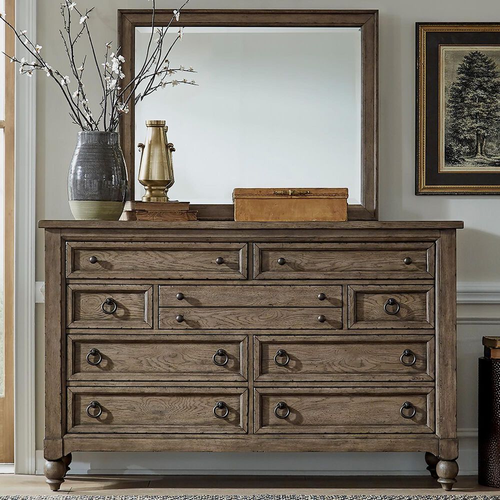 Belle Furnishings Americana Farmhouse 9-Drawer Dresser and Mirror in Dusty Taupe and Black, , large