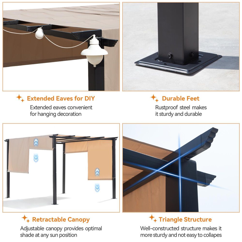 Sunwell Garden 10' x 10' Outdoor Flat/Arched Top Pergola in Beige, , large
