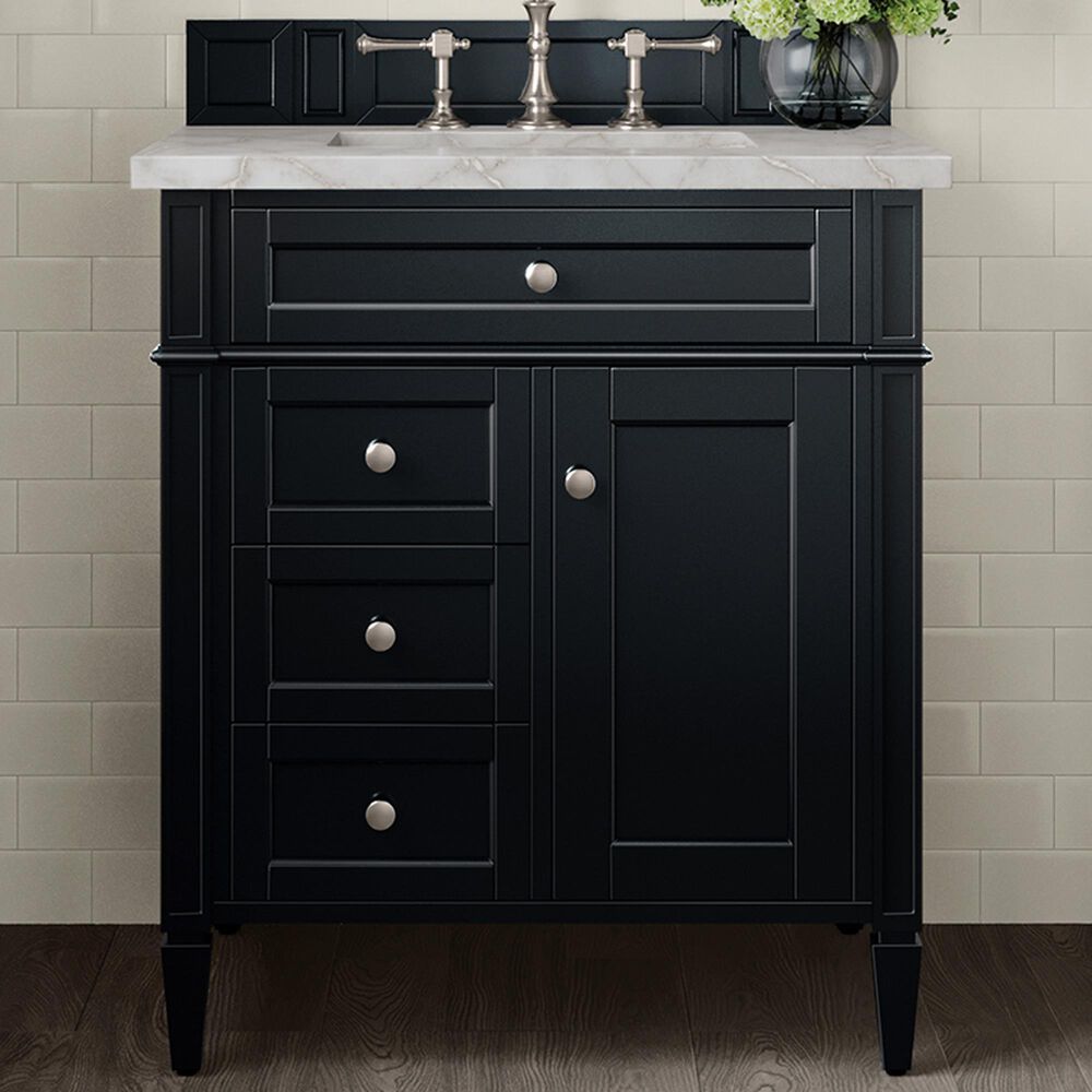 James Martin Vanities Brittany 30" Single Bathroom Vanity in Black Onyx with 3 cm Victorian Silver Quartz Top and Rectangular Sink, , large