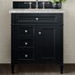 James Martin Vanities Brittany 30" Single Bathroom Vanity in Black Onyx with 3 cm Victorian Silver Quartz Top and Rectangular Sink, , large