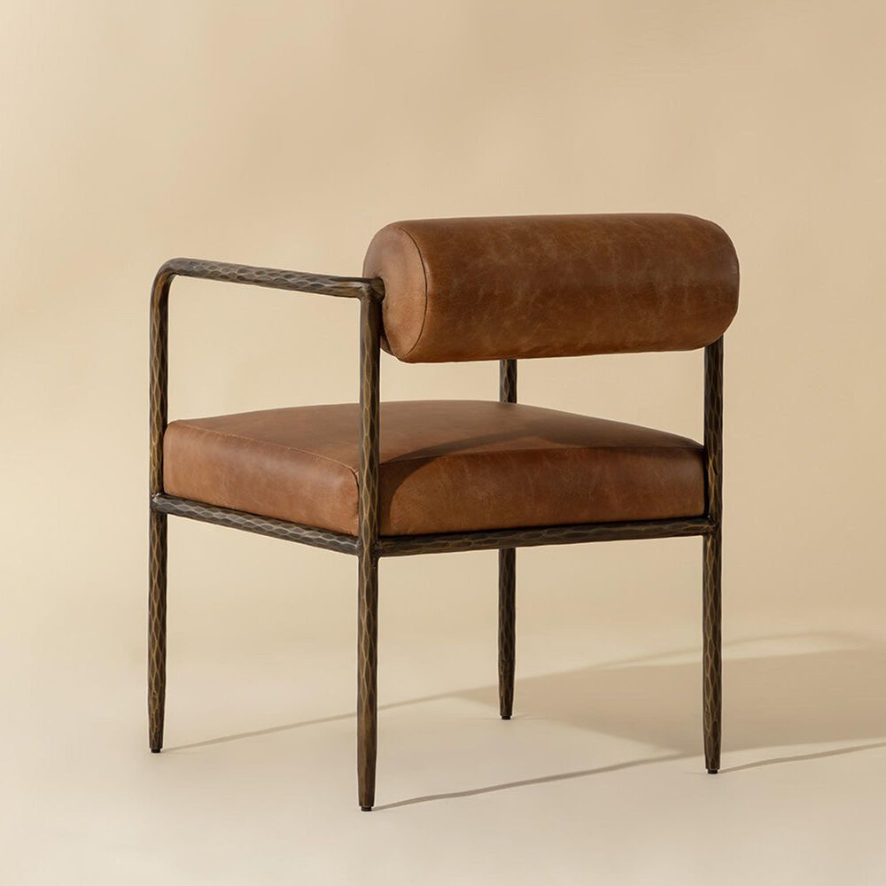 Club Collection By Sunpan Ajani Arm Chair with Tan Cushion in Antique Brass, , large