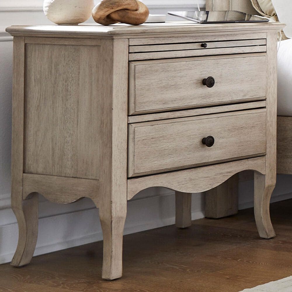Riva Ridge Provence 2-Drawer Nightstand in Linen with AC Outlets, , large