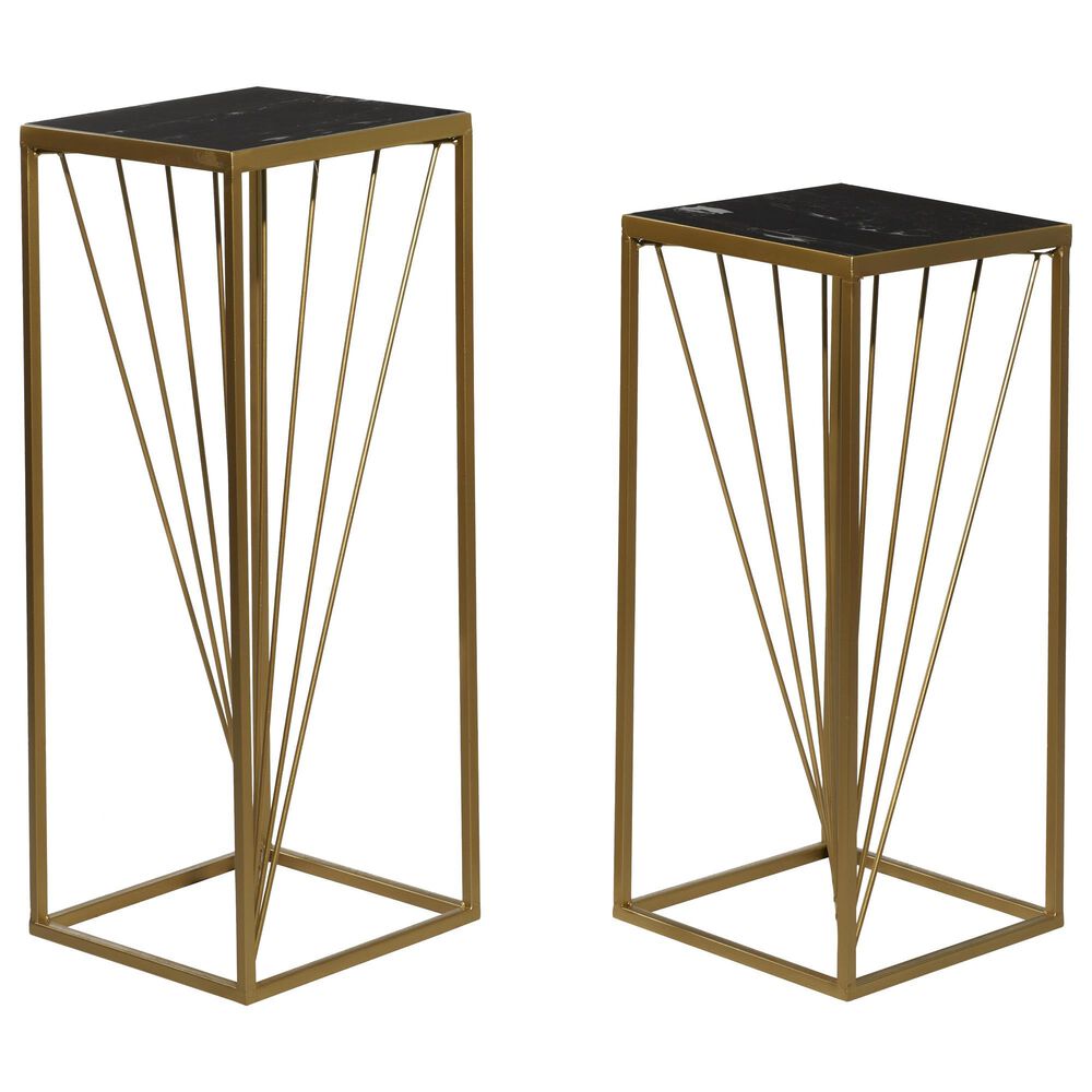Uma Enterprises Metal Pedestal Table in Gold and Black (Set of 2), , large