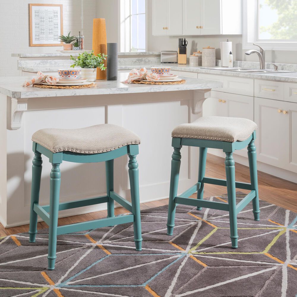 Linon Home Decor Hayes Counter Stool in Teal Blue, , large