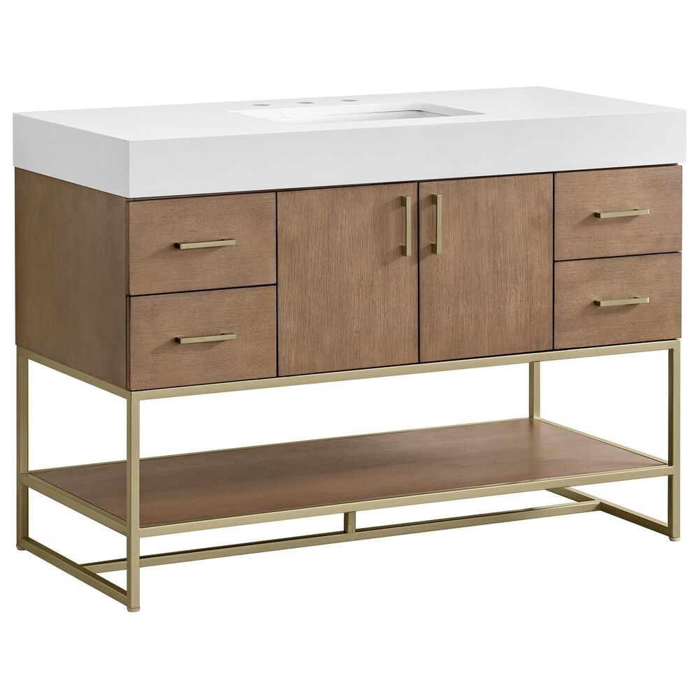 37B Mauri 48" Single Bathroom Vanity with Metal Base in Walnut Drift with High-Profile 4" White Composite Stone Top, , large