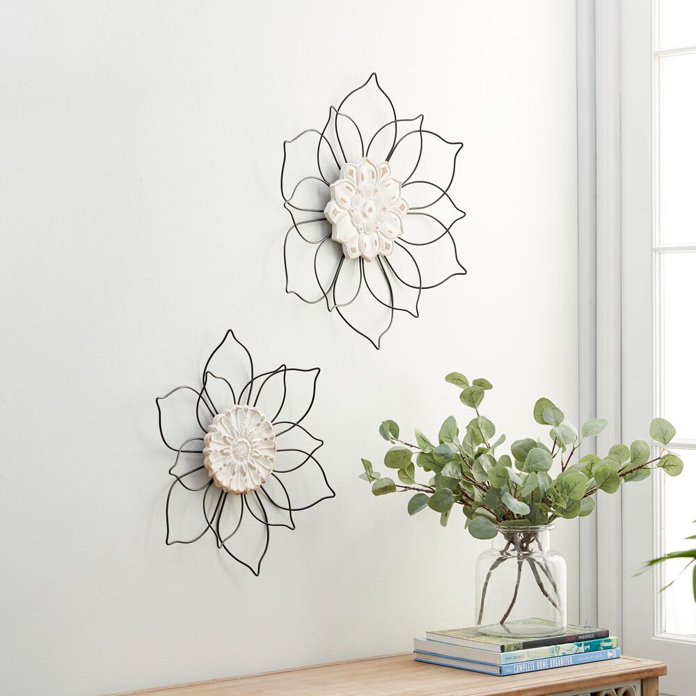 Maple and Jade 20.5&quot; x 18&quot; Floral Wall Decor in Black and Beige &#40;Set of 2&#41;, , large