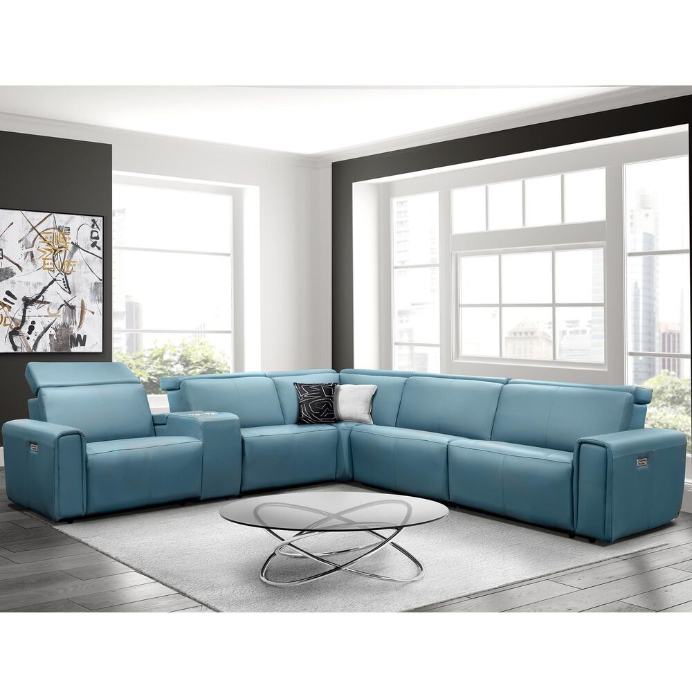 Elran Furniture Nya 6-Piece Power Reclining L-Shaped Sectional with Power Headrest in Blue, , large
