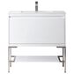 James Martin Vanities Mantova 35.4" Single Bathroom Vanity in Glossy White and Brushed Nickel with 2 cm Glossy White Solid Surface Top and Rectangular Sink, , large