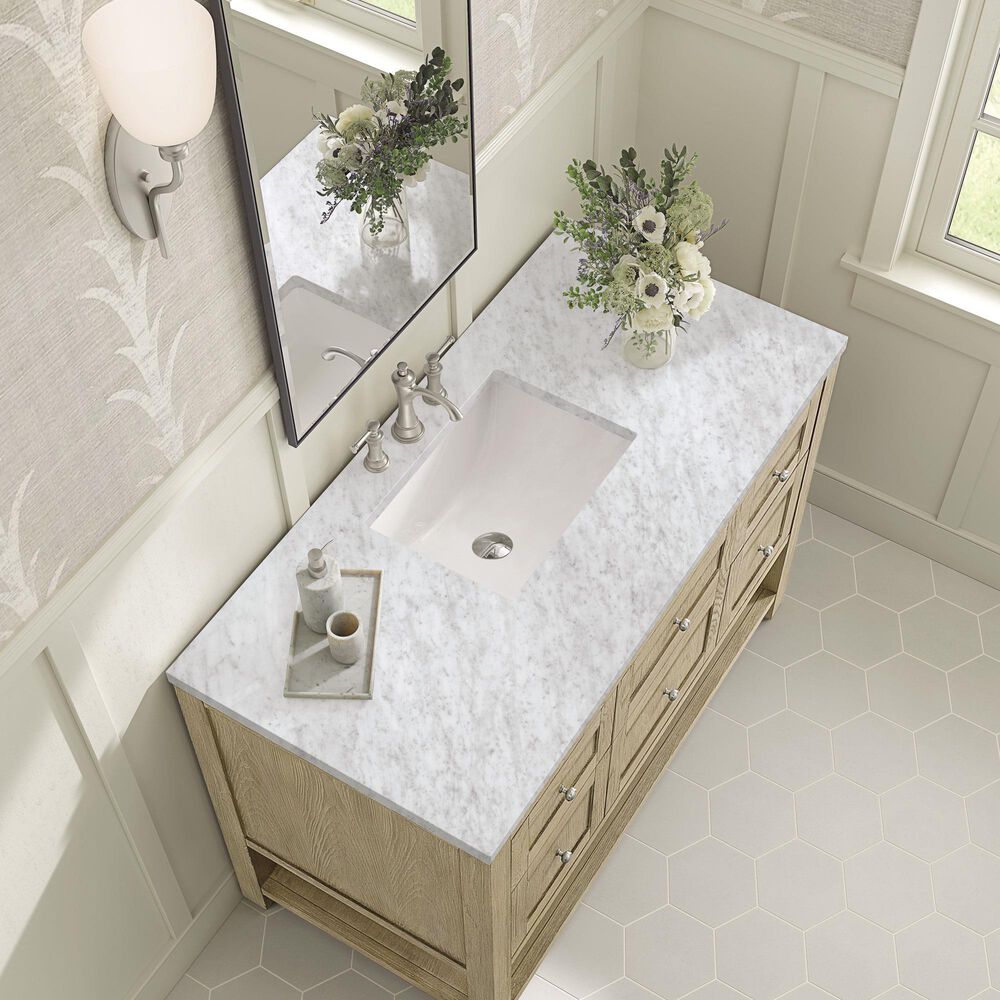 James Martin Vanities Breckenridge 48&quot; Single Vanity in Whitewashed Oak with 3 cm Carrara White Marble Top, , large