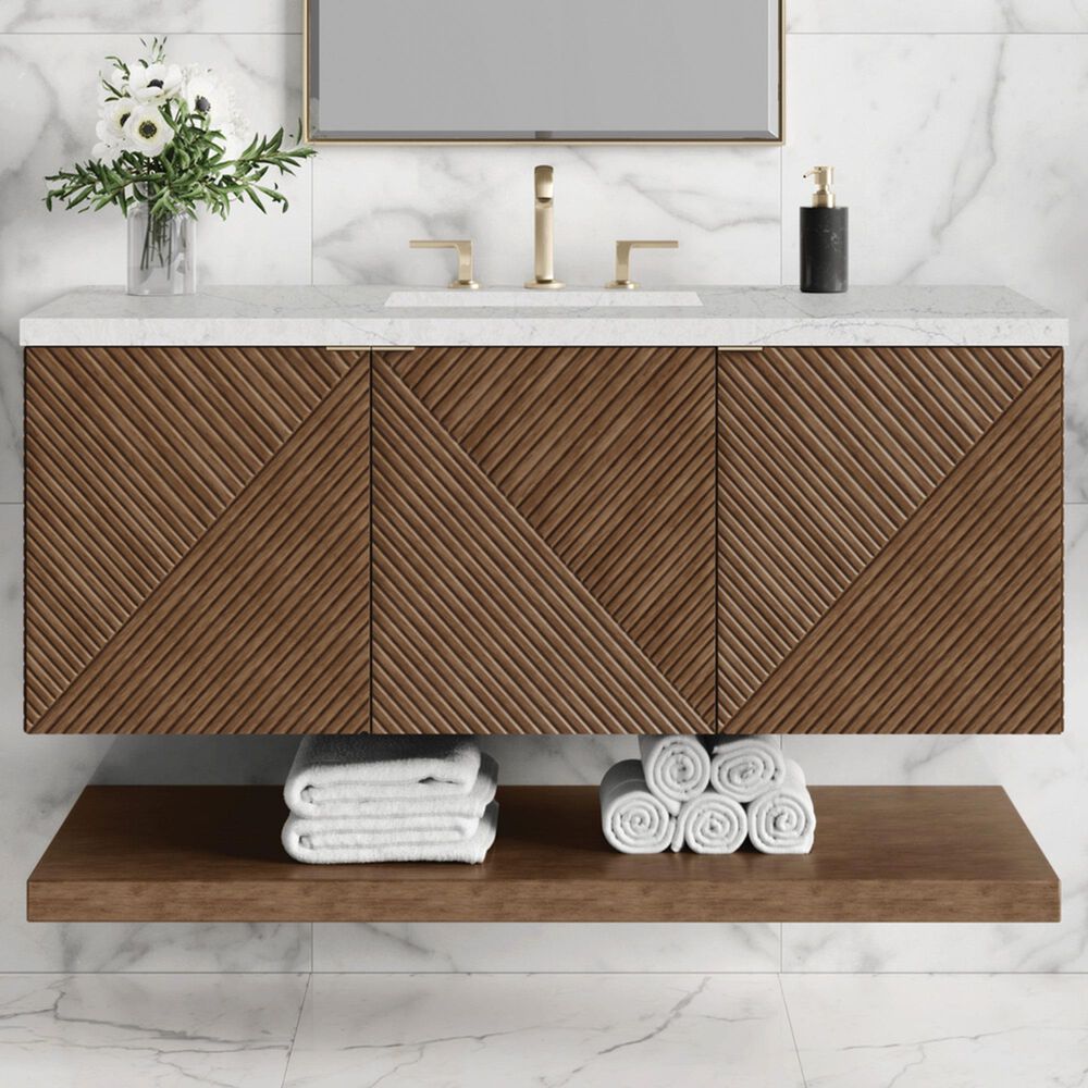 James Martin Vanities Marcello 48" Single Bathroom Vanity in Chestnut with 3 cm Eternal Jasmine Pearl Quartz Top, Rectangular Sink and FreePower Wireless Charger, , large