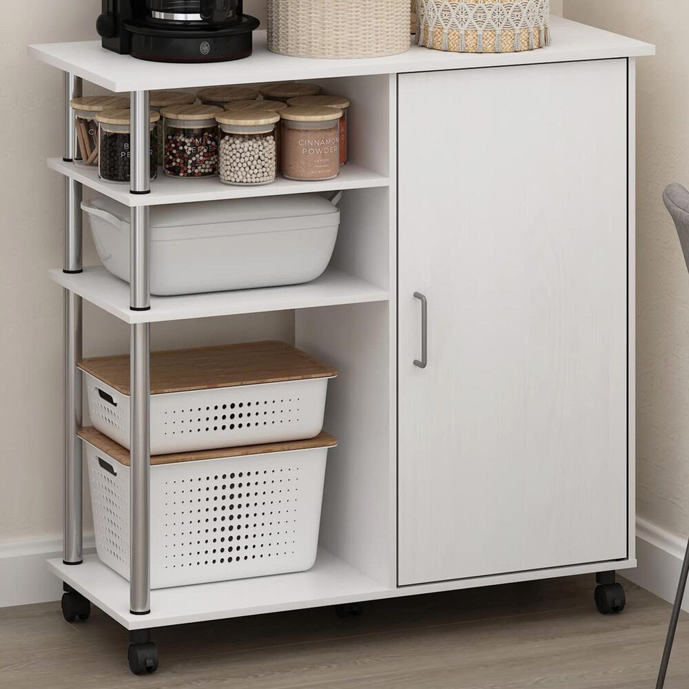 HOMLUX Helena 4-Tier Utility Kitchen Island and Storage Cart in White Oak and Chrome, , large
