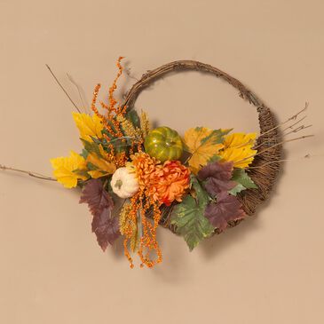 The Gerson Company 20" Cornucopia Wreath with Pumpkins & Berries in Orange, , large