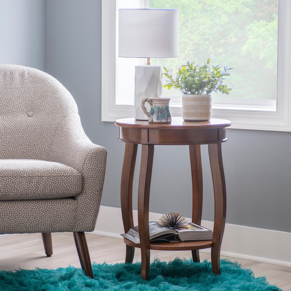 Linon Home Decor Rainbow Round Side Table in Hazelnut, , large