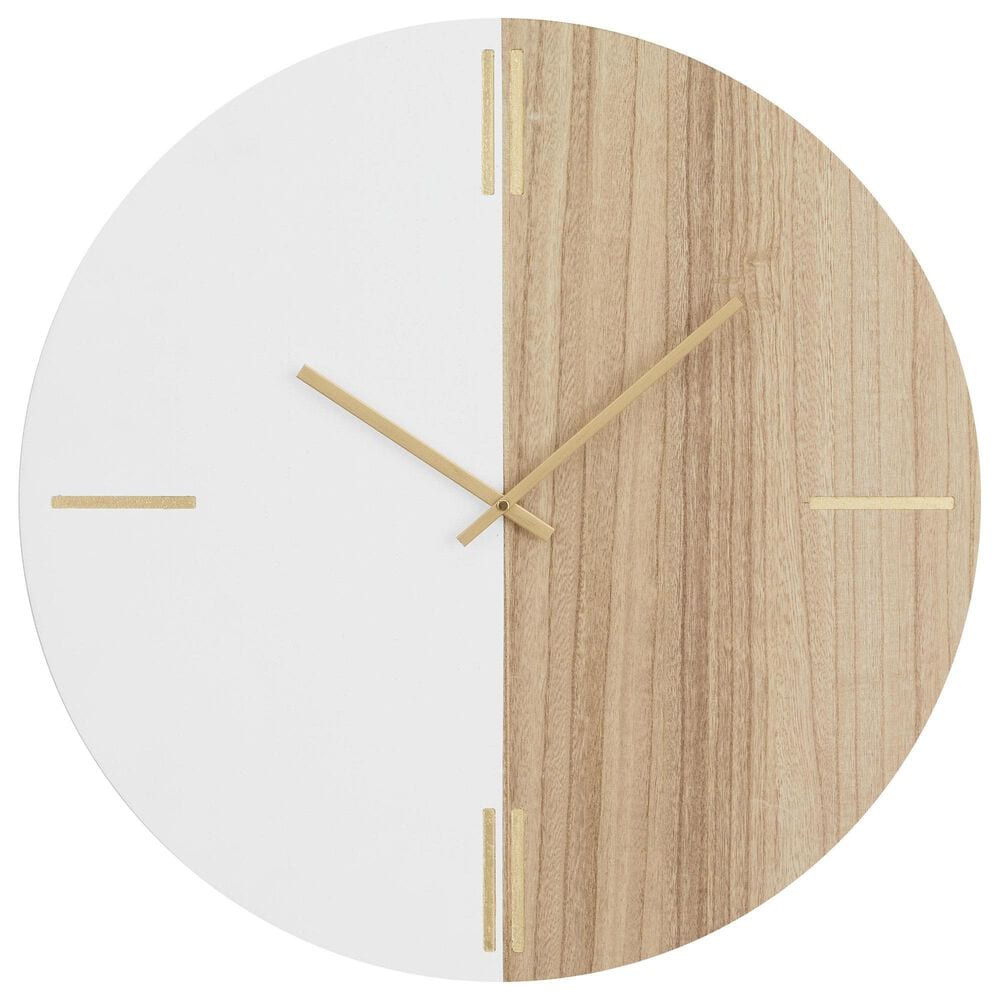 Maple and Jade Decorative Wall Clock with Marble Side in Oiled Brown and White, , large
