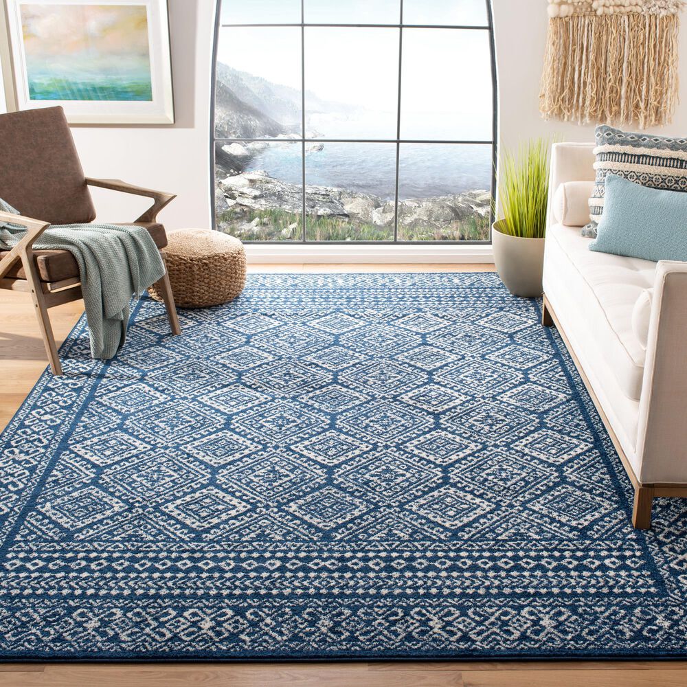 Safavieh Tulum Transitional 9" x 12" Navy and Ivory Area Rug, , large