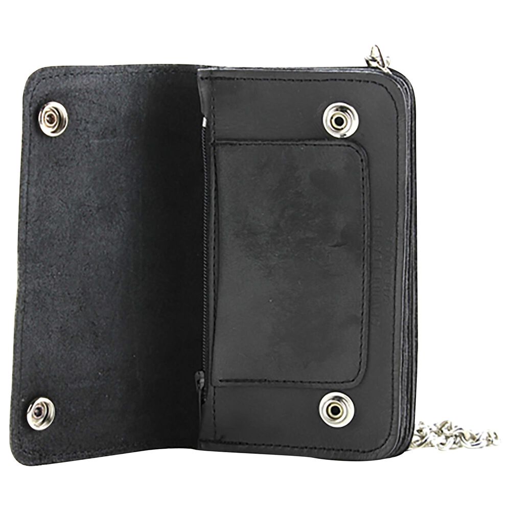 Black Canyon Outfitters 6&quot; Leather Wallet with Buffalo Nickel Snap Chain in Black, , large