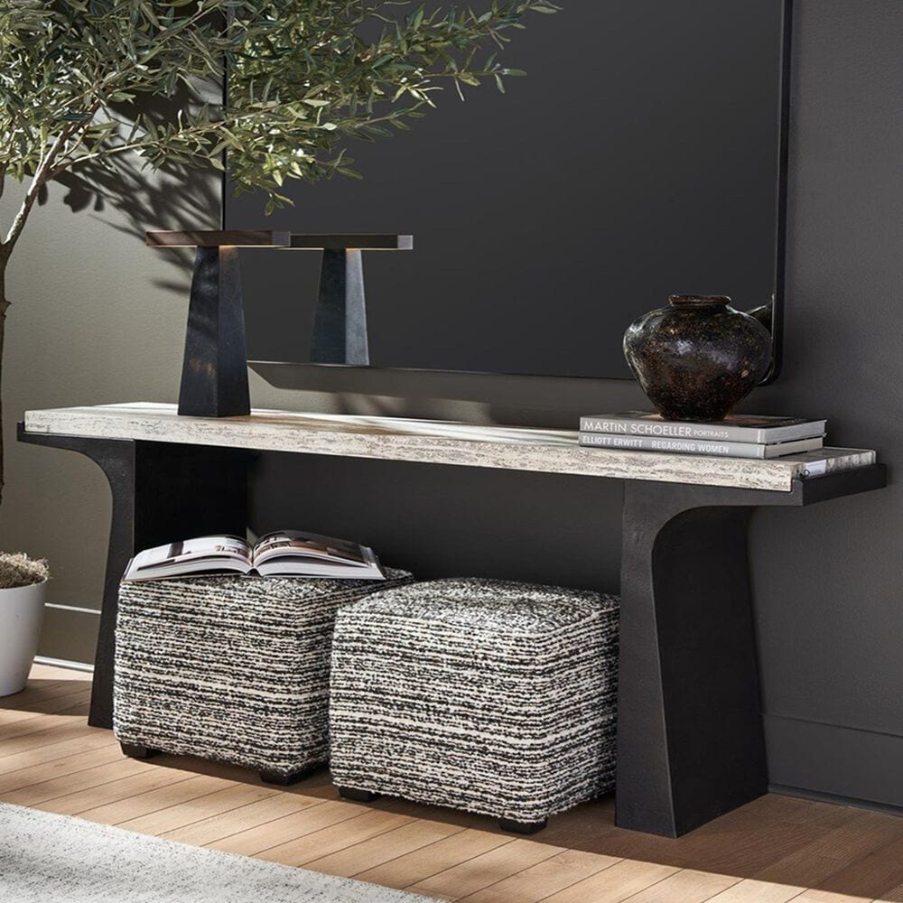 Furniture Worldwide Quill Console Table in White Travertine and Dark Bronze, , large