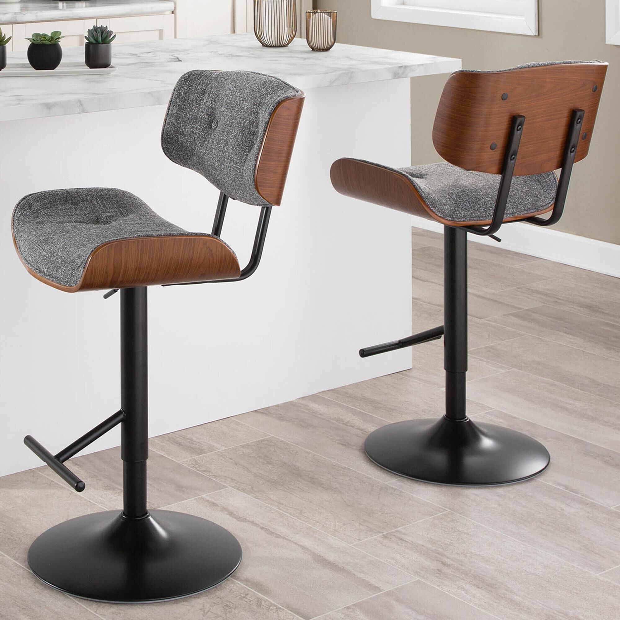 Lombardi black & walnut adjustable swivel barstool cheap
