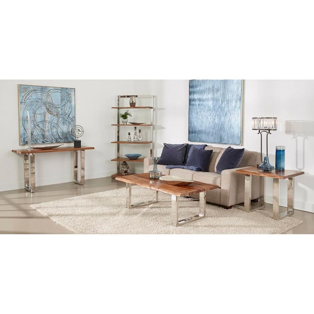 Linden Boulevard Brownstone Cocktail Table in Chrome and Brown, , large