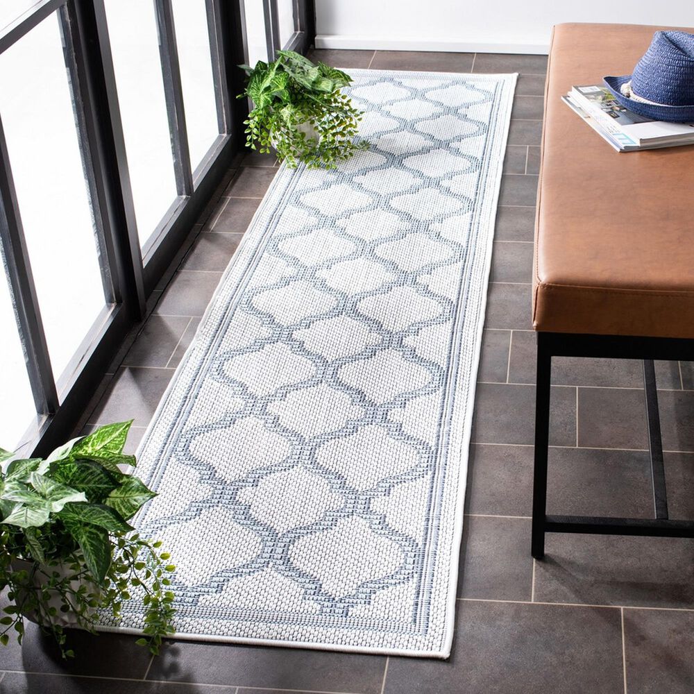 Safavieh Bermuda Geometric 2&#39; x 8&#39; Ivory and Light Blue Indoor/Outdoor Area Performance Rug, , large