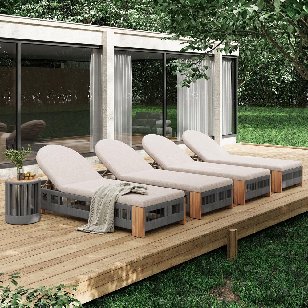 Hearth and Haven 5-Piece Outdoor Rope Chaise Lounge Set with Grey Side Table in Beige, , large