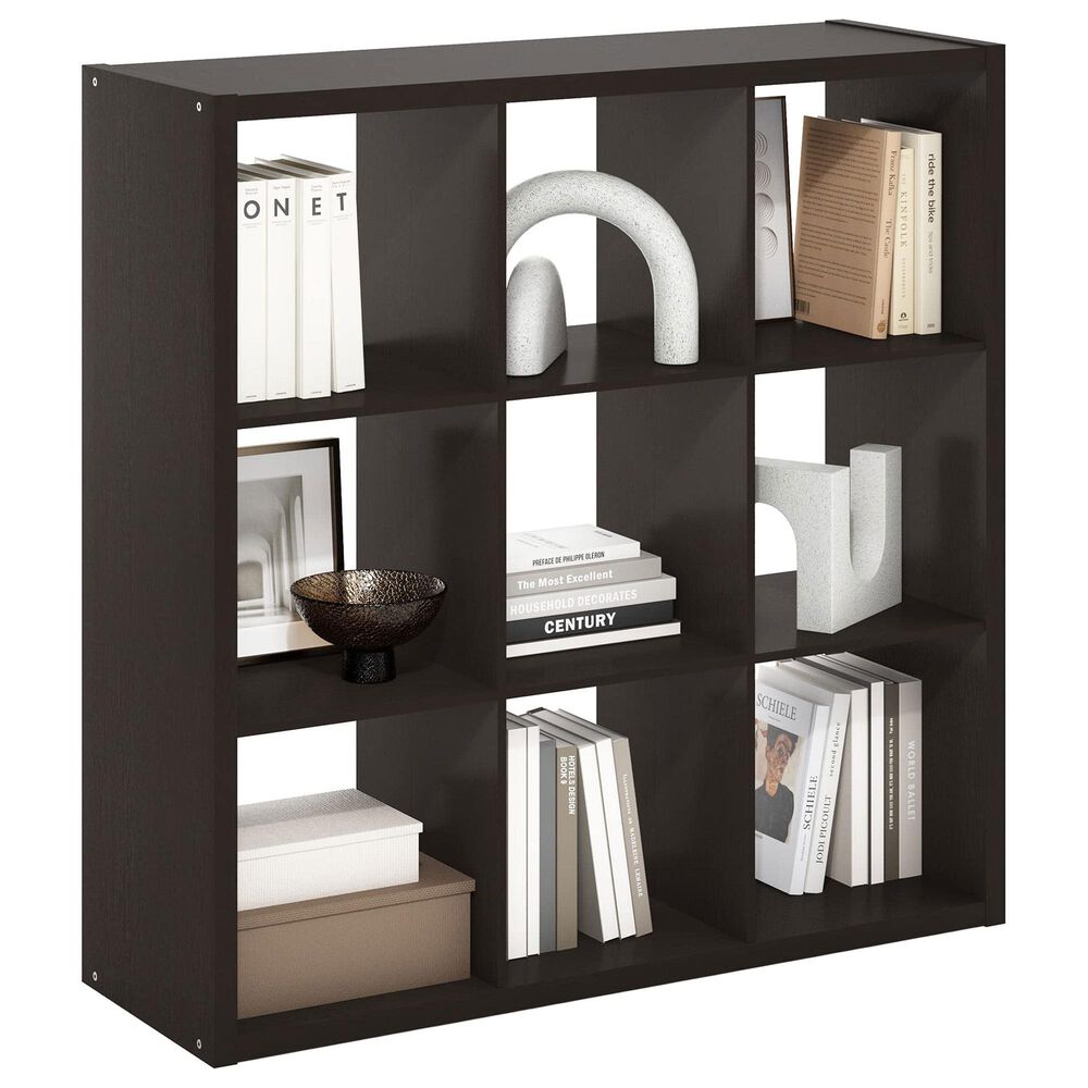 HOMLUX 9-Cube Reversible Open Back Bookshelf in Dark Oak, , large