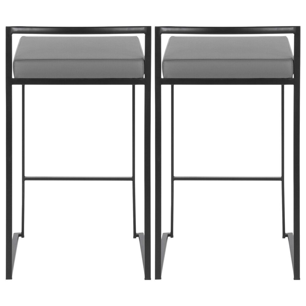 Lumisource Fuji Stackable Counter Stool with Grey Faux Leather Cushion in Black &#40;Set of 2&#41;, , large