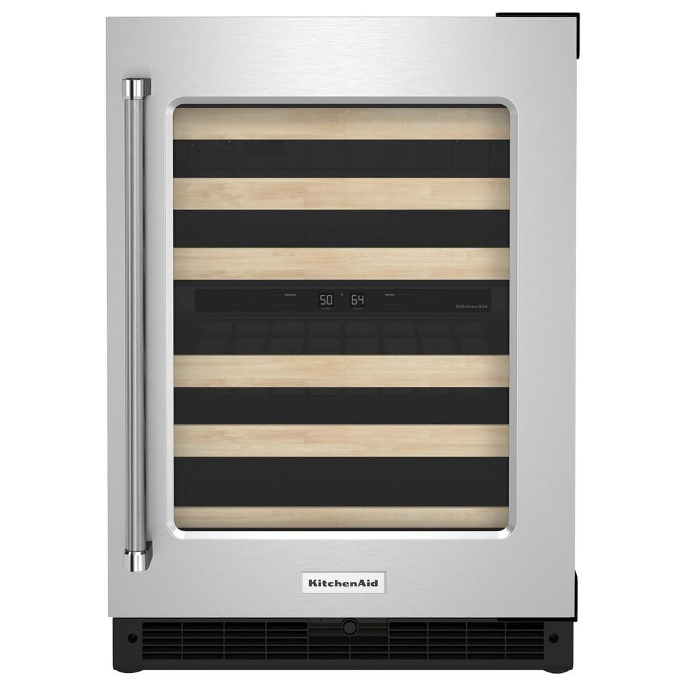 KitchenAid 24" Undercounter Wine Cellar with Right Hinge, Wood-Front Racks in Stainless Steel, , large