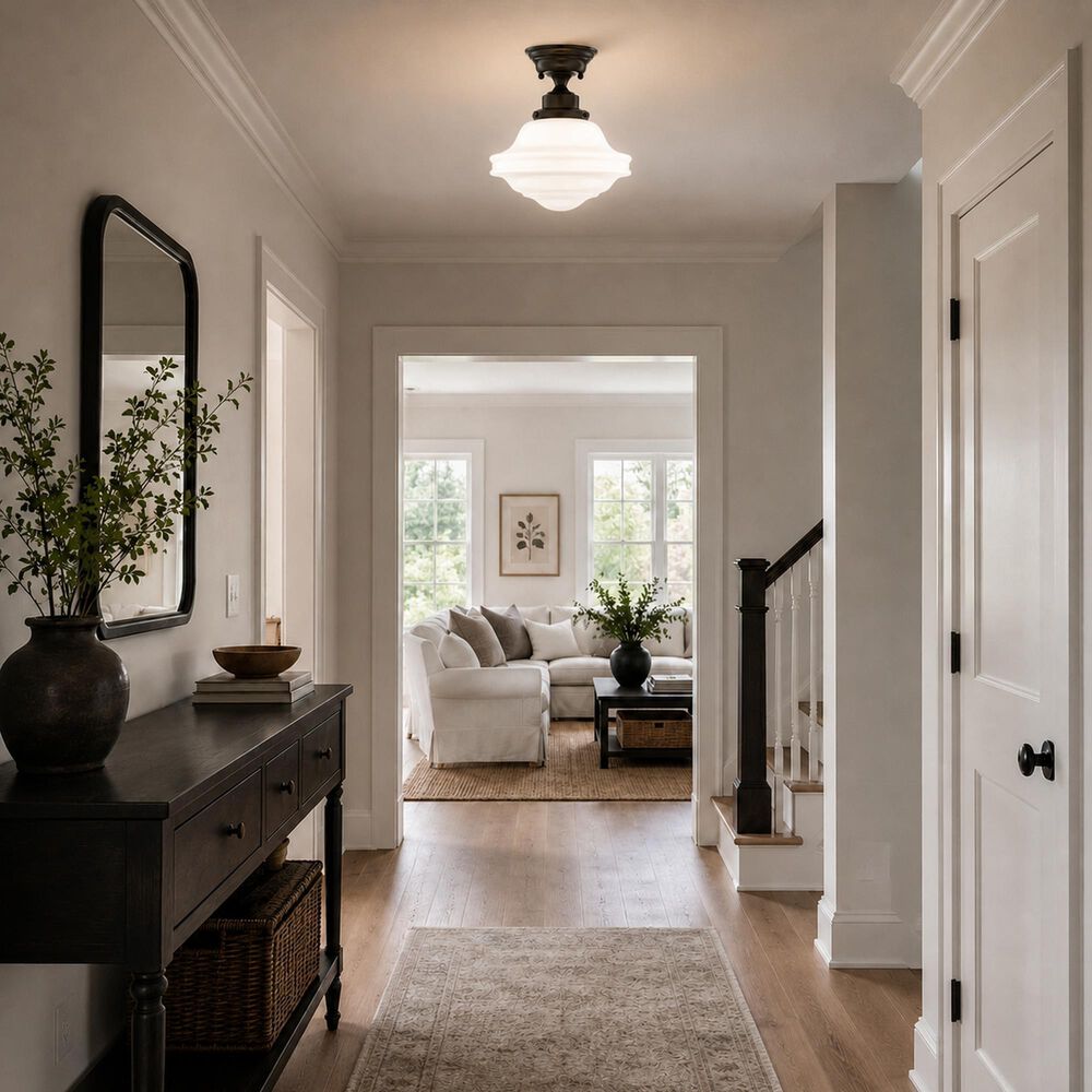 Vaxcel Huntley 10" 1-Light Semi Flush Mount with Milk Glass Shade in Oil Rubbed Bronze, , large