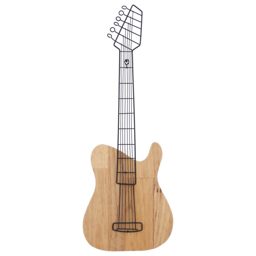 Maple and Jade Guitar 31" x 11" Wall Decor in Brown and Black, , large