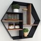 Maple and Jade 30" Hexagon Wall Shelf in Matte Black and Varnished Brown, , large