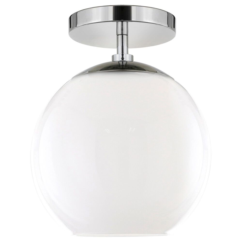 Hudson and Canal Bartlett Semi Flush Mount with White Glass in Polished Nickel, , large