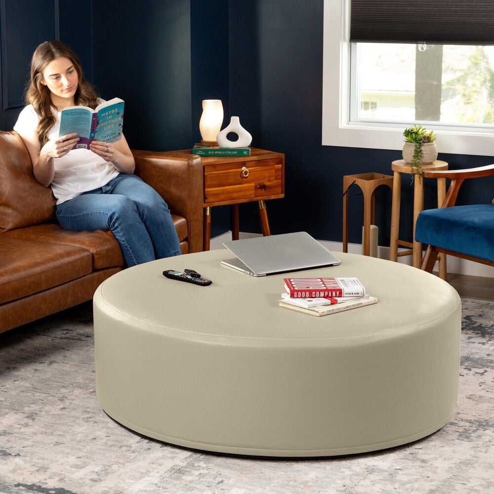 Jaxx Candler Round Ottoman in Natural Beige, , large