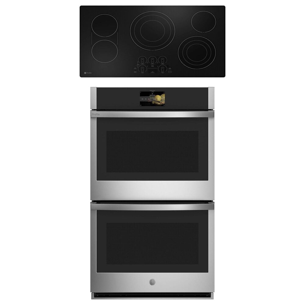 GE Profile 2-Piece Kitchen Package with 30" Built-In Double Wall Oven and 36" Electric Cooktop in Stainless Steel and Black, , large