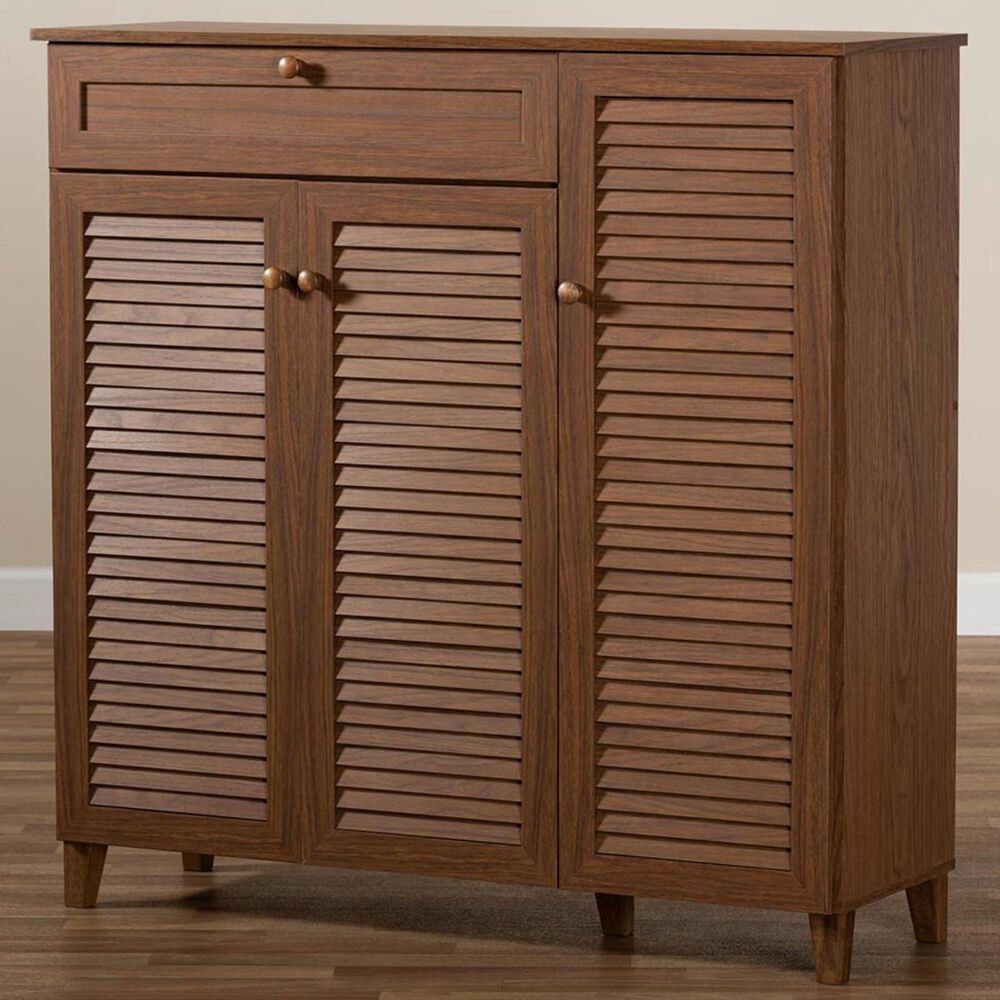 Baxton Studio Coolidge 11-Shelf Shoe Storage Cabinet in Walnut, , large
