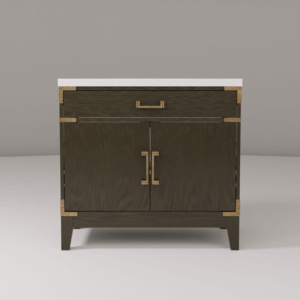Lexora Home Laurel 36&quot; Single Bathroom Vanity in Brown Oak with White Quartz Top and Rectangular Sink, , large