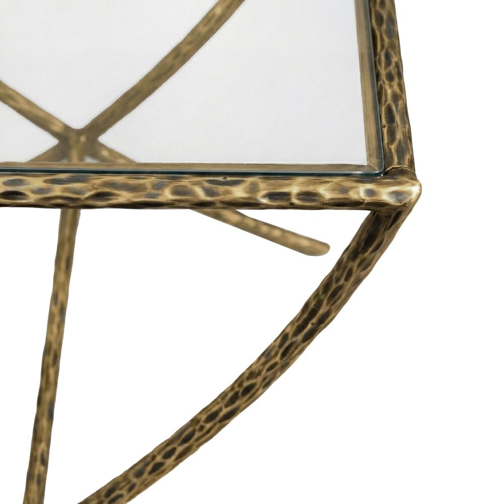 Furniture of America Lalia Side Table with Tempered Glass Top and X-Base in Matte Gold, , large