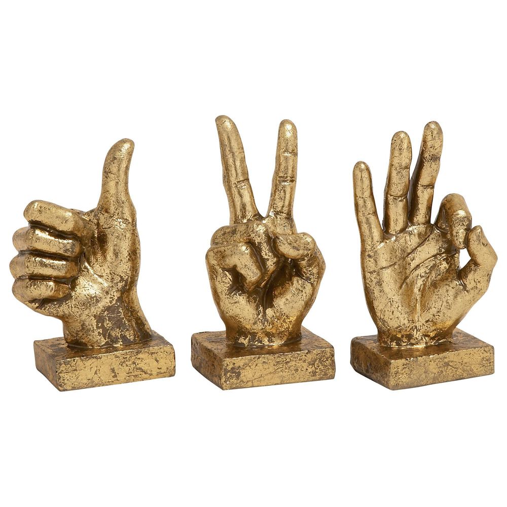 Maple and Jade Assorted Large Hand Sculptures in Gold (Set of 3), , large