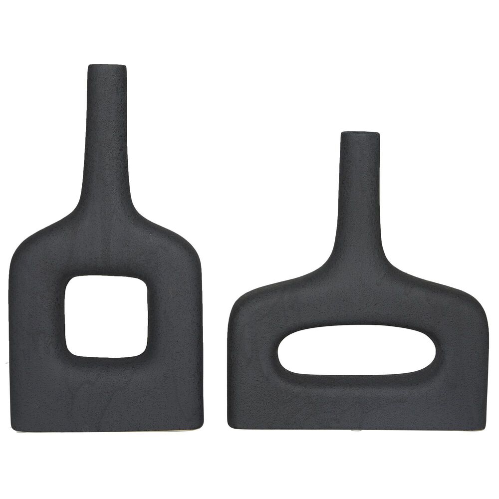 Maple and Jade 2-Piece Donut Shaped Decorative Vase Set in Matte Black, , large