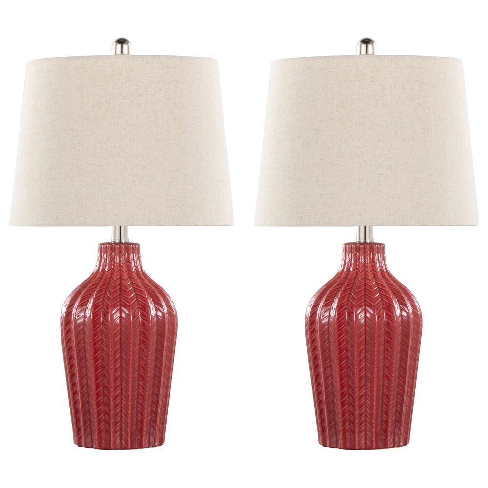 LumiSource Rockwell Table Lamp in Glossy Brick Red and Polished Nickel (Set of 2), , large