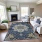 Dalyn Rug Company Silk Road Navy, Beige, Ivory, Gold, Copper and Gray 9" x 12" Area Rug, , large