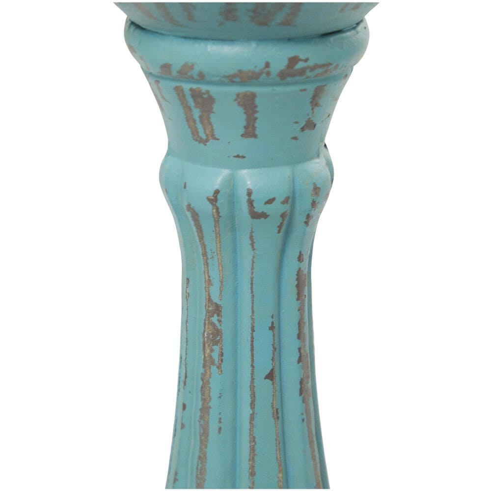 Maple and Jade Turned Pillar Decorative Candle Holder in Distressed Blue and Brown &#40;Set of 3&#41;, , large
