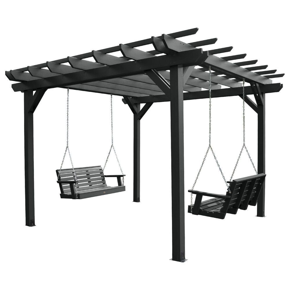 Highwood USA Bodhi 12' x 12' Pergola with 2 Weatherly 4' Porch Swings in Black, , large