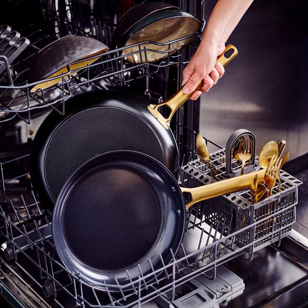 GreenPan GreenPan Reserve Ceramic Nonstick 10 and 12 Frypan Set in Black  with Gold-Tone Handles