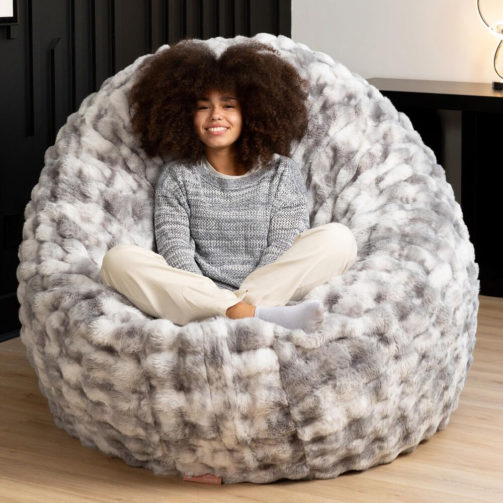 Jaxx Big Snuggler Luxe Faux Fur Floor Bean Bag Lounger in Phantom Grey, , large