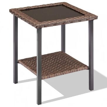 Sunwell Garden 18" Patio Square Side Table with Glass Top in Brown, , large